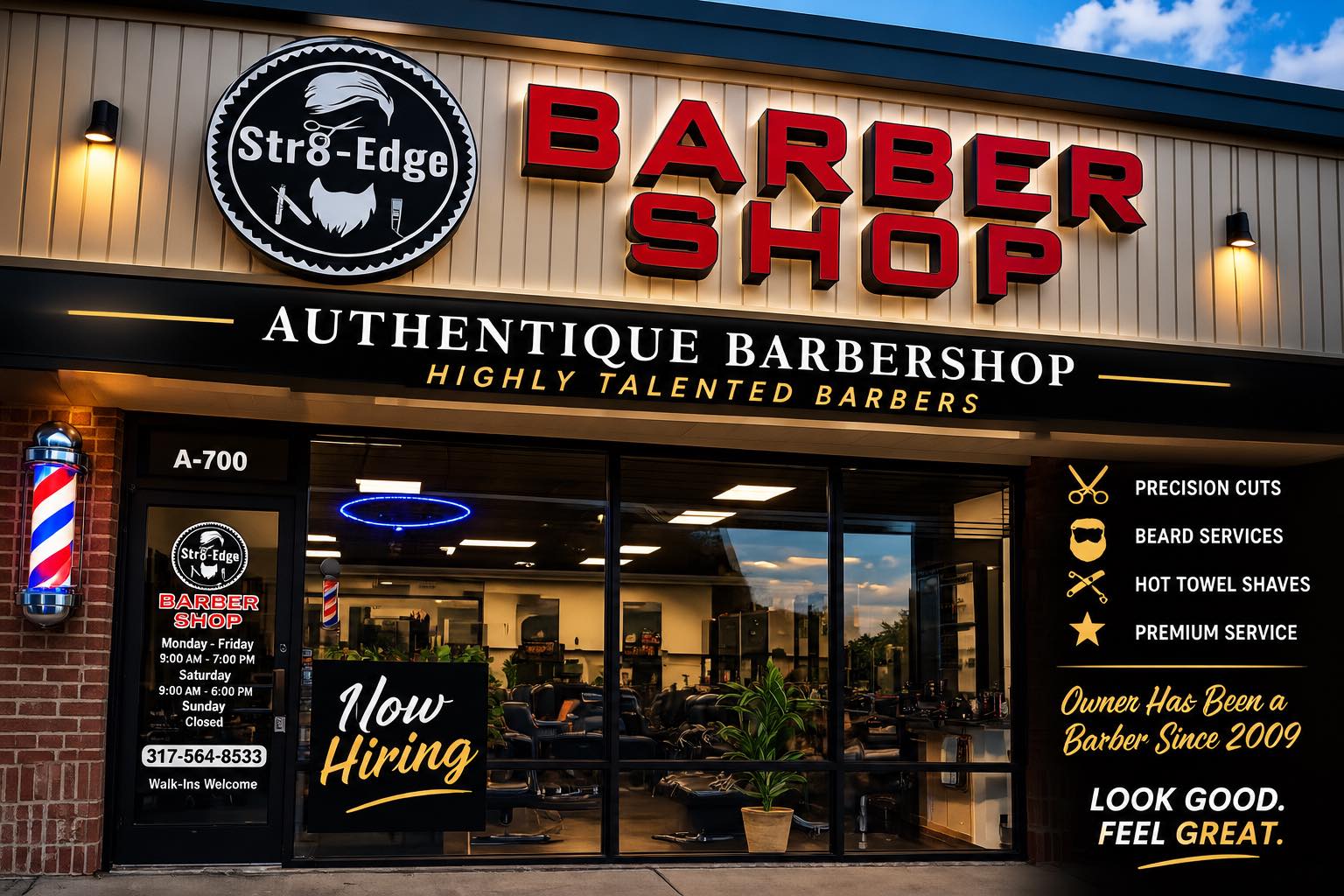 Str8-Edge Barbershop storefront in Carmel